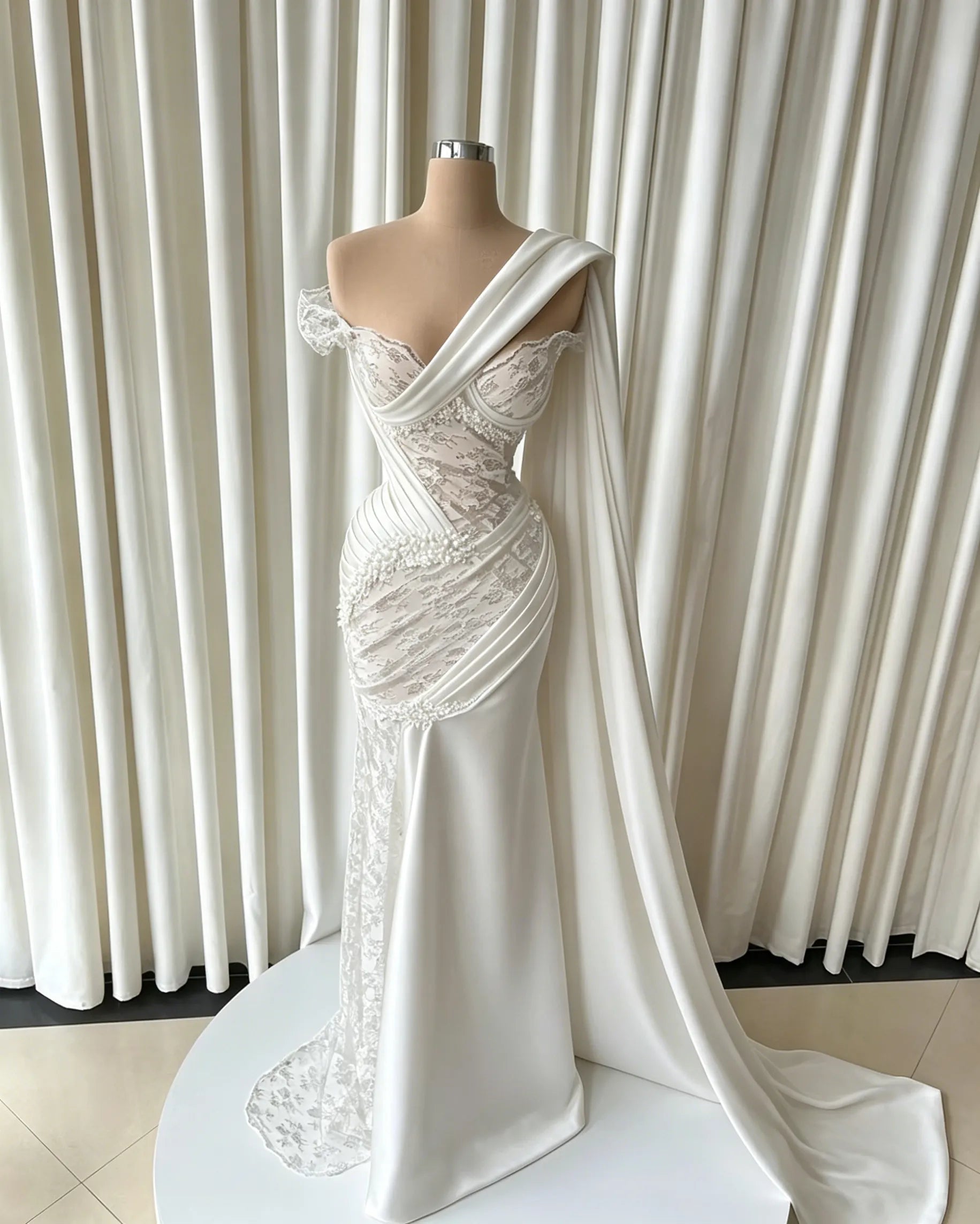 Cocoslly Strapless Sleeveless High Waist Long Prom Dress With Lace And Beading Pearls | Black Satin JZ0166