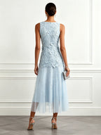 Light Blue Lace Lace Boat Neck Sleeveless A-Line Maxi Dress