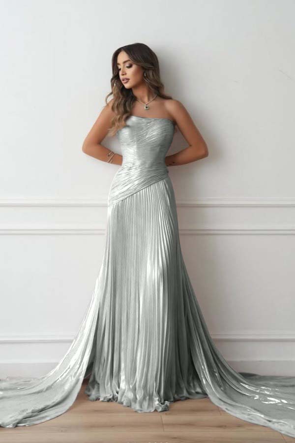 Chiffon Strapless Sleeveless Long Mermaid Prom Dress With Pleated And Ruffles WQ0461