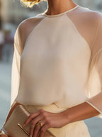 Sheer Panel Round Neck Loose Fit Blouse