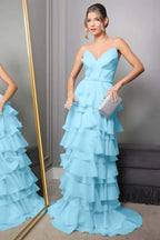 Spaghetti Strap V Neck Sleeveless Long Prom Dress With Pleated WQ0250