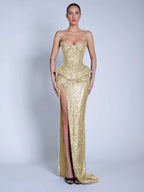 V-Neck Spaghetti Straps Sleeveless Long Mermaid Prom Dress With Split And Sequins YK0713