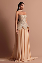 Strapless Sleeveless Long Prom Dress With Beading Pleated Wrap WQ0084