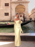 Spaghetti Strap Sleeveless Long Mermaid Prom Dress With Gloves YK0575