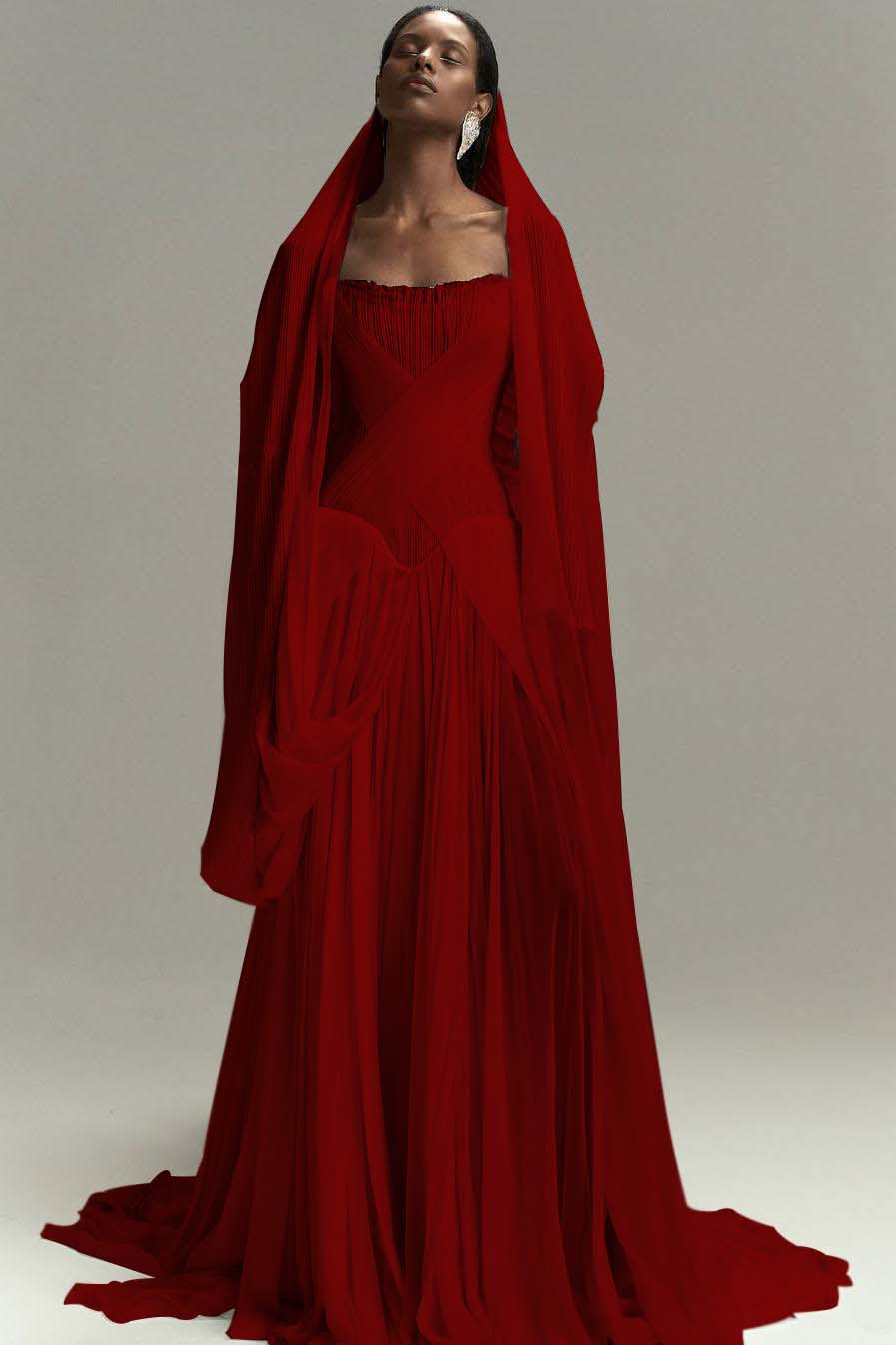 Chic Strapless Sleeveless Long Prom Dress With Pleated Ruffles WQ0086