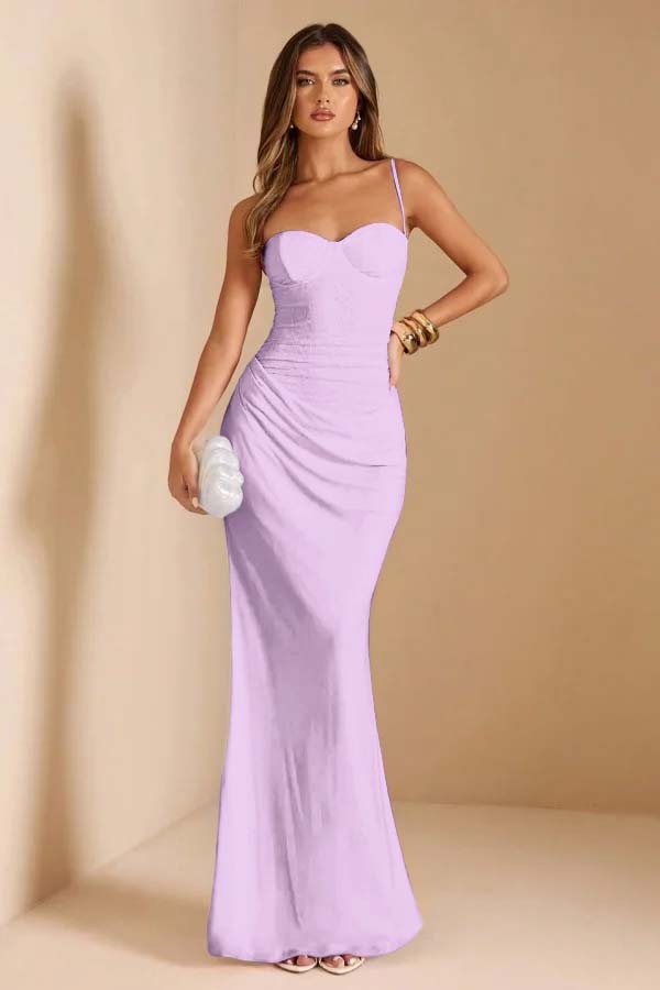 Sleeveless Spaghetti Strap Long Mermaid Prom Dress With Pleated CY0069