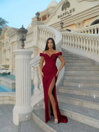 Sweetheart Off-The-Shoulder Sleeveless Long Mermaid Prom Dress With High Split And Sequins YK0714