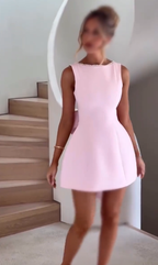 Cocoslly Scoop Neck Sleeveless Mini Short Prom Dress With Bowtie And Pearls | Pink Satin CO0017