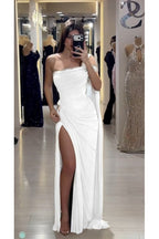 Cocoslly Sleeveless High Waist Long Prom Dress With Deep Split | Olive Green Chiffon CO0146