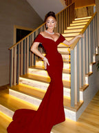 Off The Shoulder Sleeveless Long Mermaid Prom Dress With Pleated YK0338