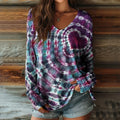 Women's Hippie Heart Tie-dye Art Print Casual V-neck Long Sleeve T-shirt