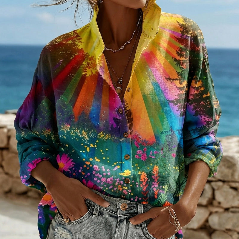 Women's Hippie Floral Print Art Print Shirt