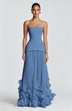 Cocoslly Strapless Sleeveless High Waist Long Prom Dress With Appliques And Pleated | Cabemet Chiffon YQ0118