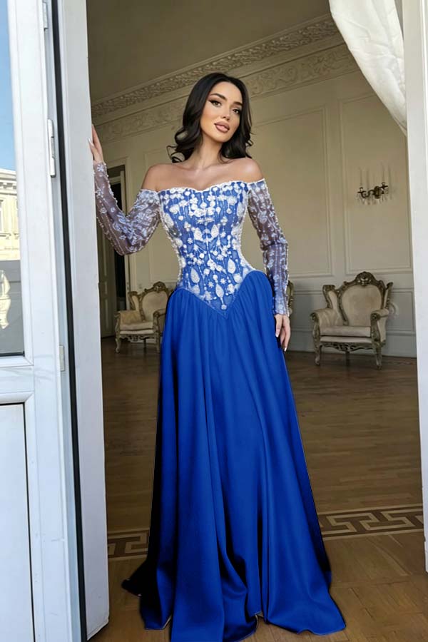 Cocoslly Strapless Long Sleeves High Waist Long Prom Dress With Rhinstone | Red Satin WQ0722