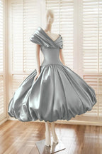 Cocoslly Off-The-Shoulder Sleeveless High Waist Long A Line Prom Dress With Pleated | Red Satin YC0571