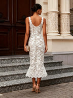 White Lace Sweetheart Neckline Sleeveless Mermaid Midi Dress