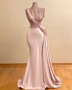 Cocoslly High Neck Sleeveless High Waist Long Mermaid Prom Dress With Sequins | Green Satin ZC0388