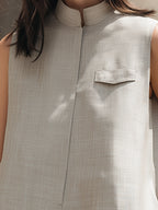 Sleeveless Minimalist Mandarin Collar Tunic Top