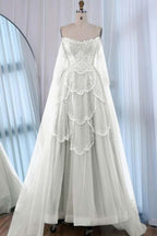 Tulle Strapless Sleeveless High Waist Long A-Line Prom Dress With Beadings And Ruffles WQ0557
