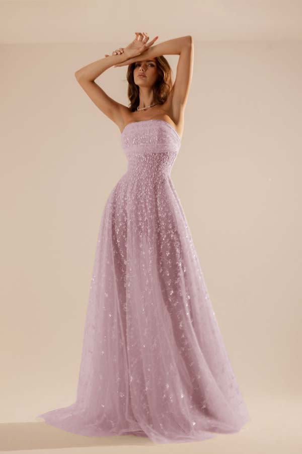 Charming Tulle Strapless Sleeveless Long Prom Dress With Beading YK0107