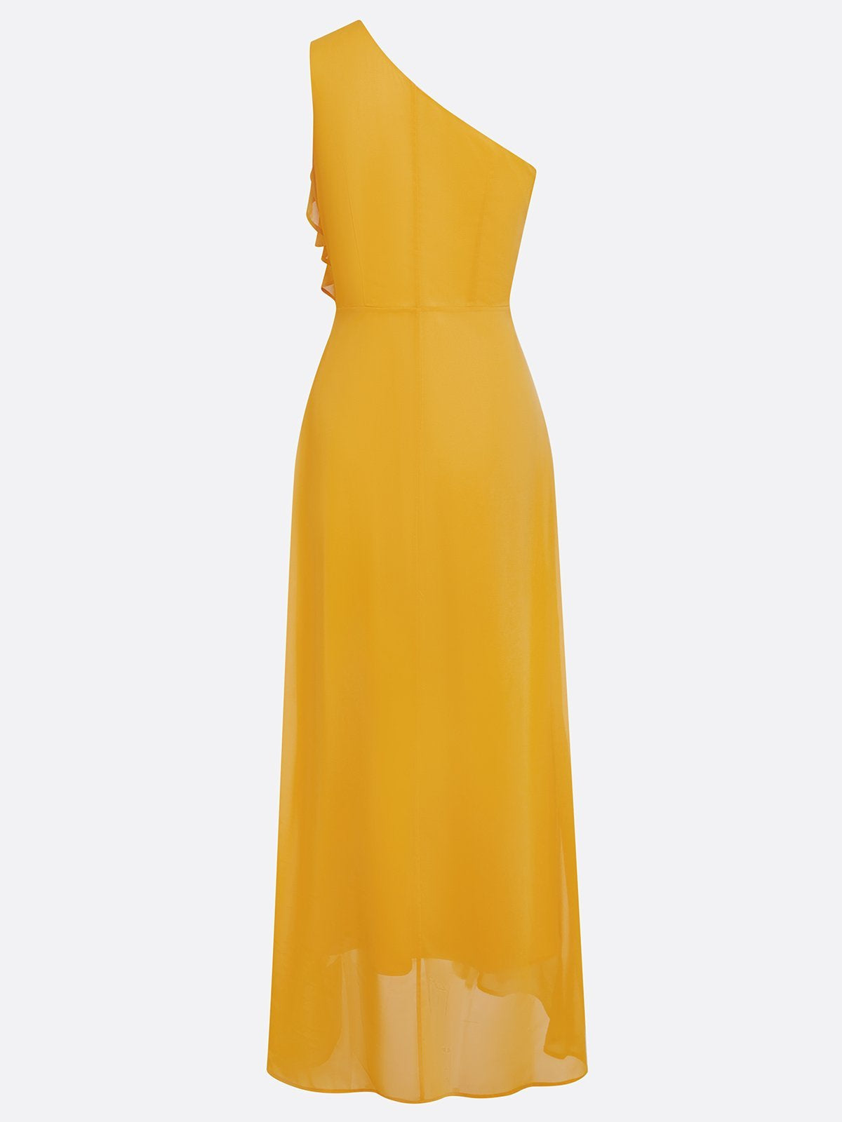 Yellow Peplum Chiffon One Shoulder Sleeveless Sheath Maxi Dress