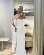 Tulle V-Neck Strapless Sleeveless Long Mermaid Prom Dress With Sequins And Ruffles YK0184