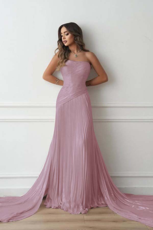 Chiffon Strapless Sleeveless Long Mermaid Prom Dress With Pleated And Ruffles WQ0461