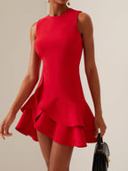 Red Ruffled Crew Neck Sleeveless A-line Mini Homecoming Dress