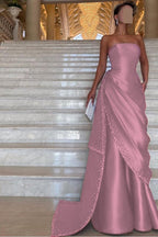 Chic Strapless Sleeveless Long Prom Dress With Pleated Beading WQ0094