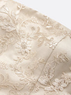 Champagne Lace Jacquard Satin Strapless Sleeveless Mermaid Gown Dress