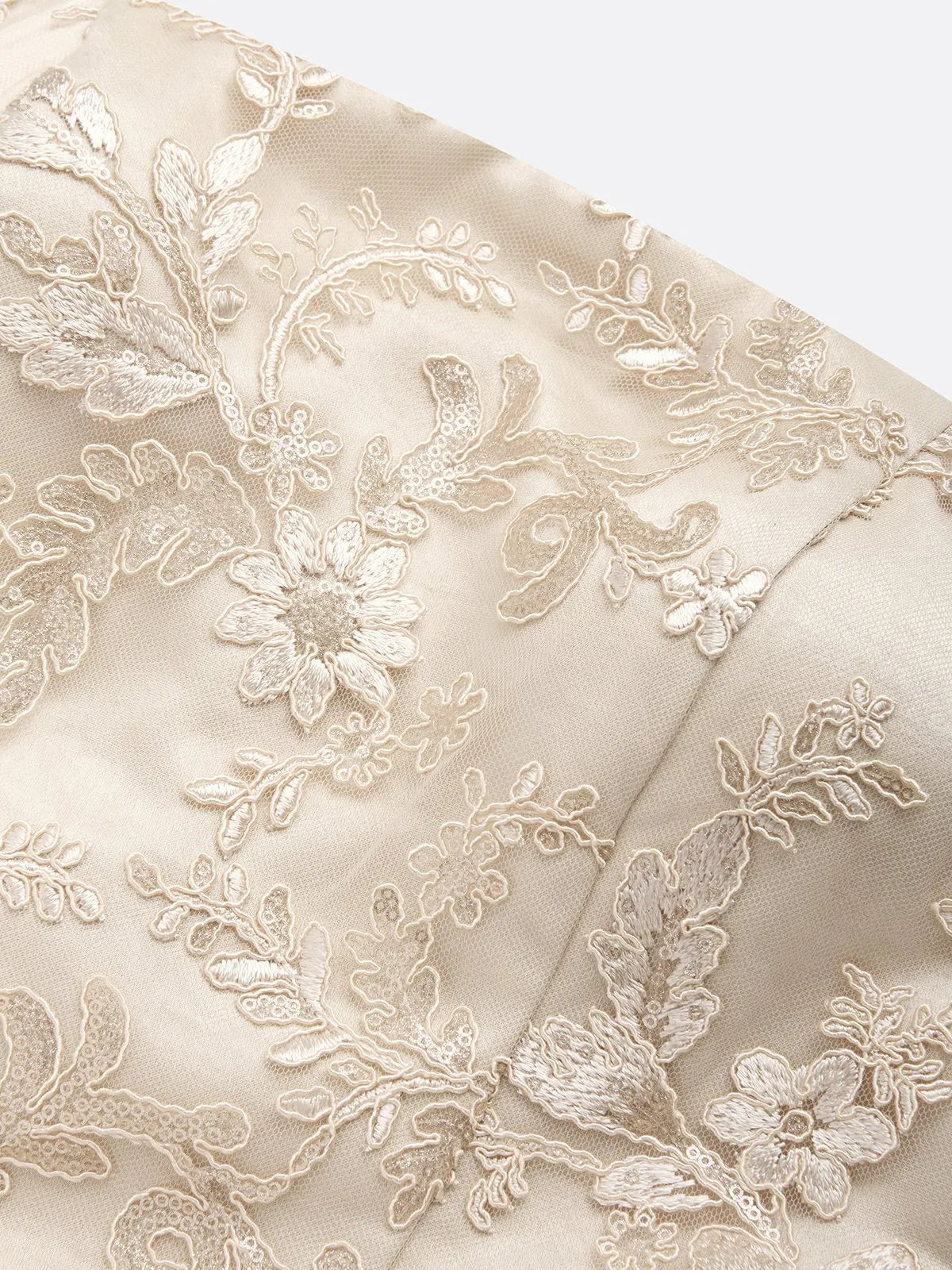 Champagne Lace Jacquard Satin Strapless Sleeveless Mermaid Gown Dress