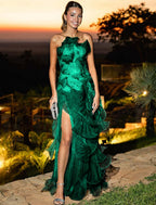 Strapless Sleeveless Long Split Prom Dress With Pleated Ruffle YK0324