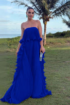 Charming Strapless Sleeveless Long Prom Dress With Pleated Ruffle WQ0065