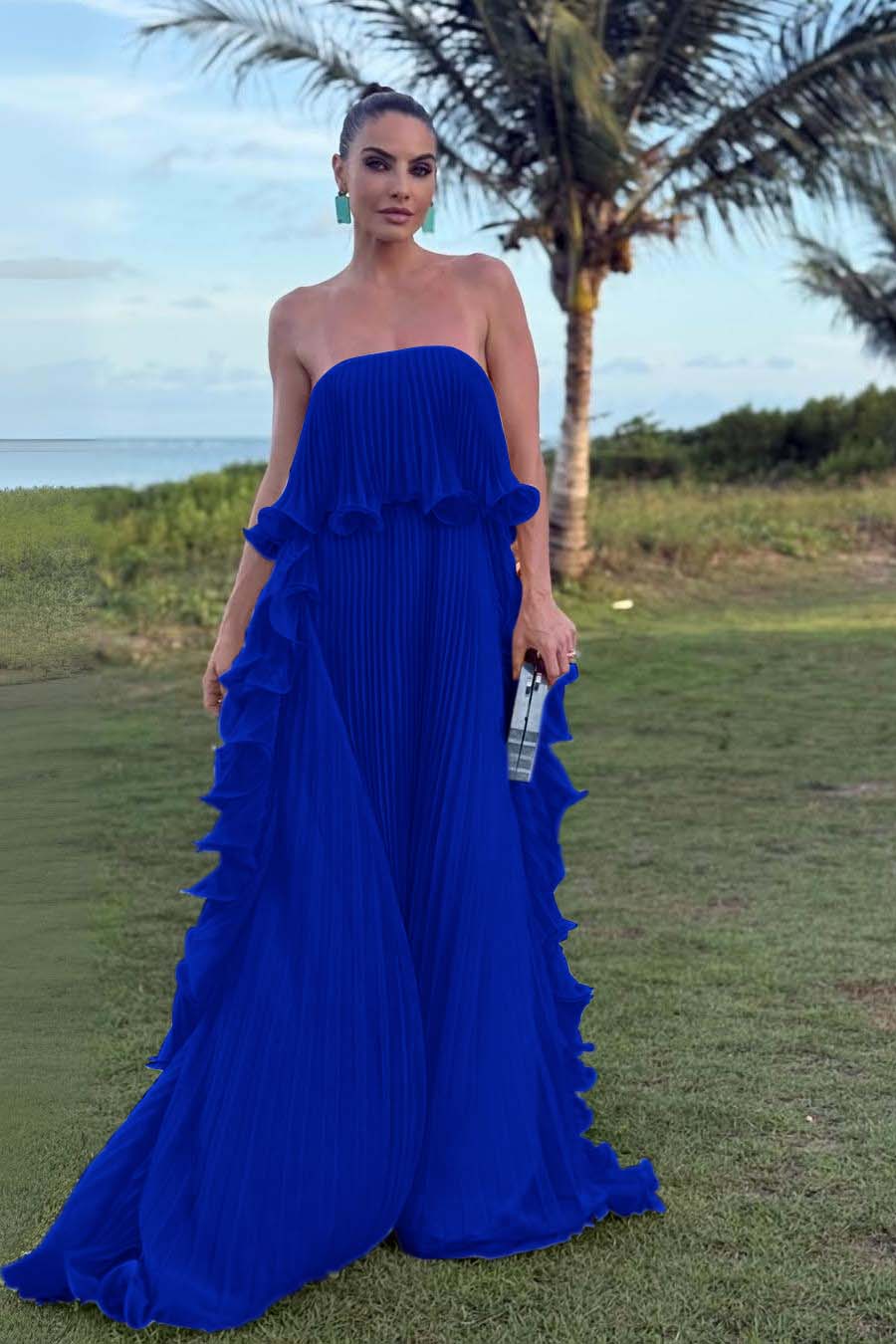 Charming Strapless Sleeveless Long Prom Dress With Pleated Ruffle WQ0065