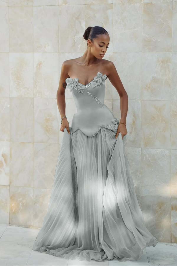 Stunning Strapless Sleeveless Long Prom Dress With Pleated Beading WQ0428