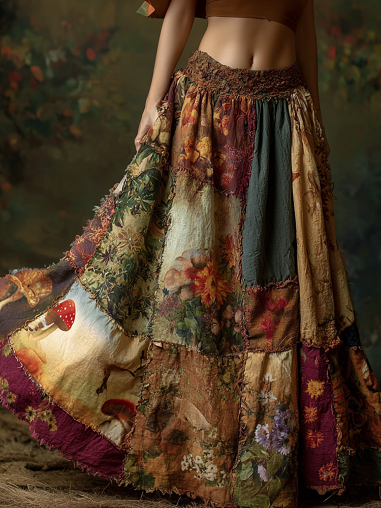 Bohemian Retro Patchwork Design Women's Half-length Dress