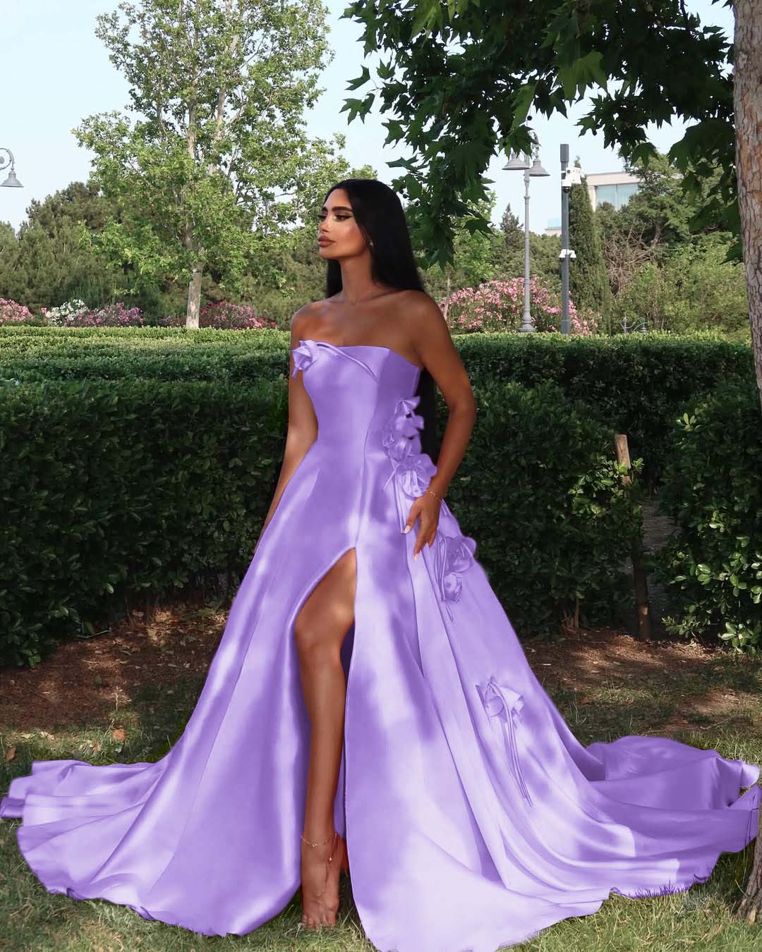 Strapless Sleeveless Long High Split Prom Dress With Appliques YK0162