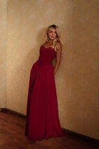 Cocoslly Spaghetti Straps Sleeveless High Waist Long Prom Dress | Glod Champage Chiffon YC0559