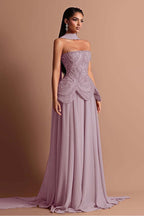 Strapless Sleeveless Long Prom Dress With Beading Pleated Wrap WQ0084