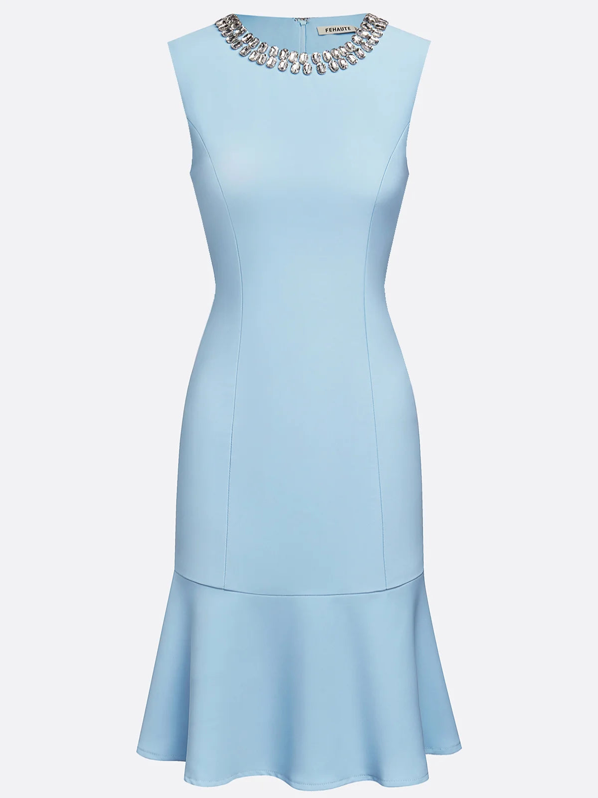 Light Blue Rhinestone Classic Crew Neck Sleeveless A-Line Mini Homecoming Dress