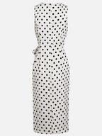 White Polka Dots Bow Classic V Neck Sleeveless Sheath Midi Dress