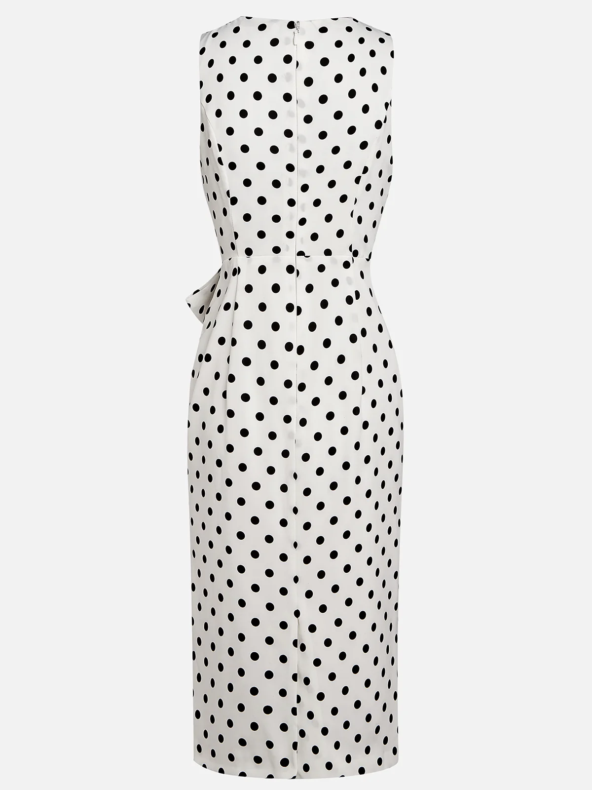 White Polka Dots Bow Classic V Neck Sleeveless Sheath Midi Dress