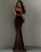 Cocoslly Strapless Sweetheart Sleeveless Long Mermaid Prom Dress | Black And Brown Satin CO0069