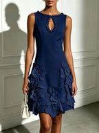 White 3D Floral Pearl Classic Boat Neck Sleeveless A-Line Mini Dress