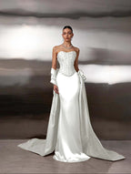 Satin Strapless Sleeveless Long Mermaid Prom Dress With Ruffles And Sequins YK0759