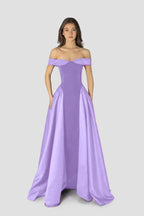 Cocoslly Off-The-Shoulder Sleeveless High Waist Long A Line Prom Dress | Regency Satin LR0426
