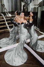 Strapless Sleeveless Long Mermaid Prom Dress With Pleated Gloves WQ0226