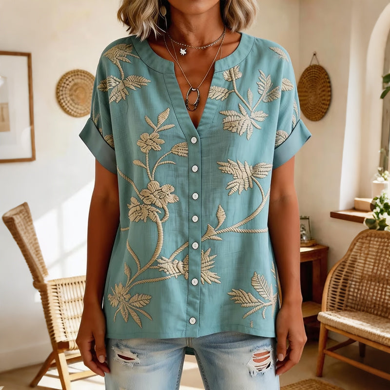Women's Casual Retro Floral Artistic Art Print Cotton Tops