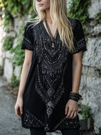Women's Vintage Boho Nepal Ethnic Art Mini Dress