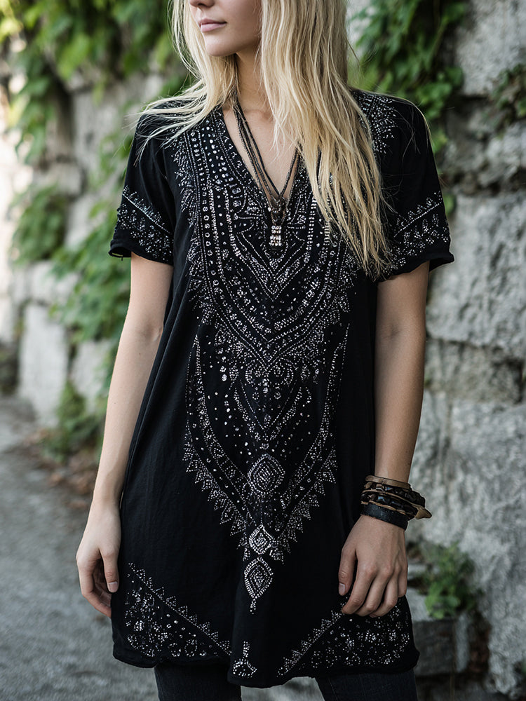 Women's Vintage Boho Nepal Ethnic Art Mini Dress